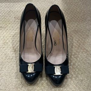 Salvatore Ferragamo black patent leather pumps